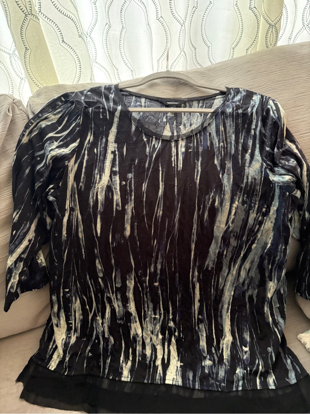 Simply Vera Vera Wang Black and Cream Striped-Brush Long Sleeve Top